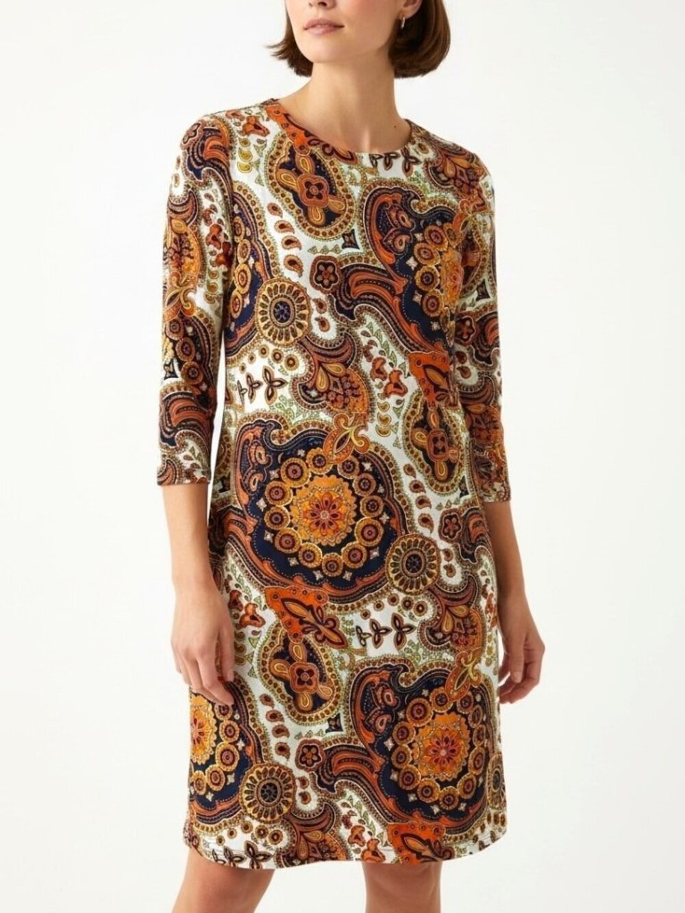 Jude Connally Jude Cloth Paisley Shift Dress 3/4 Sleeve Orange Navy White XL